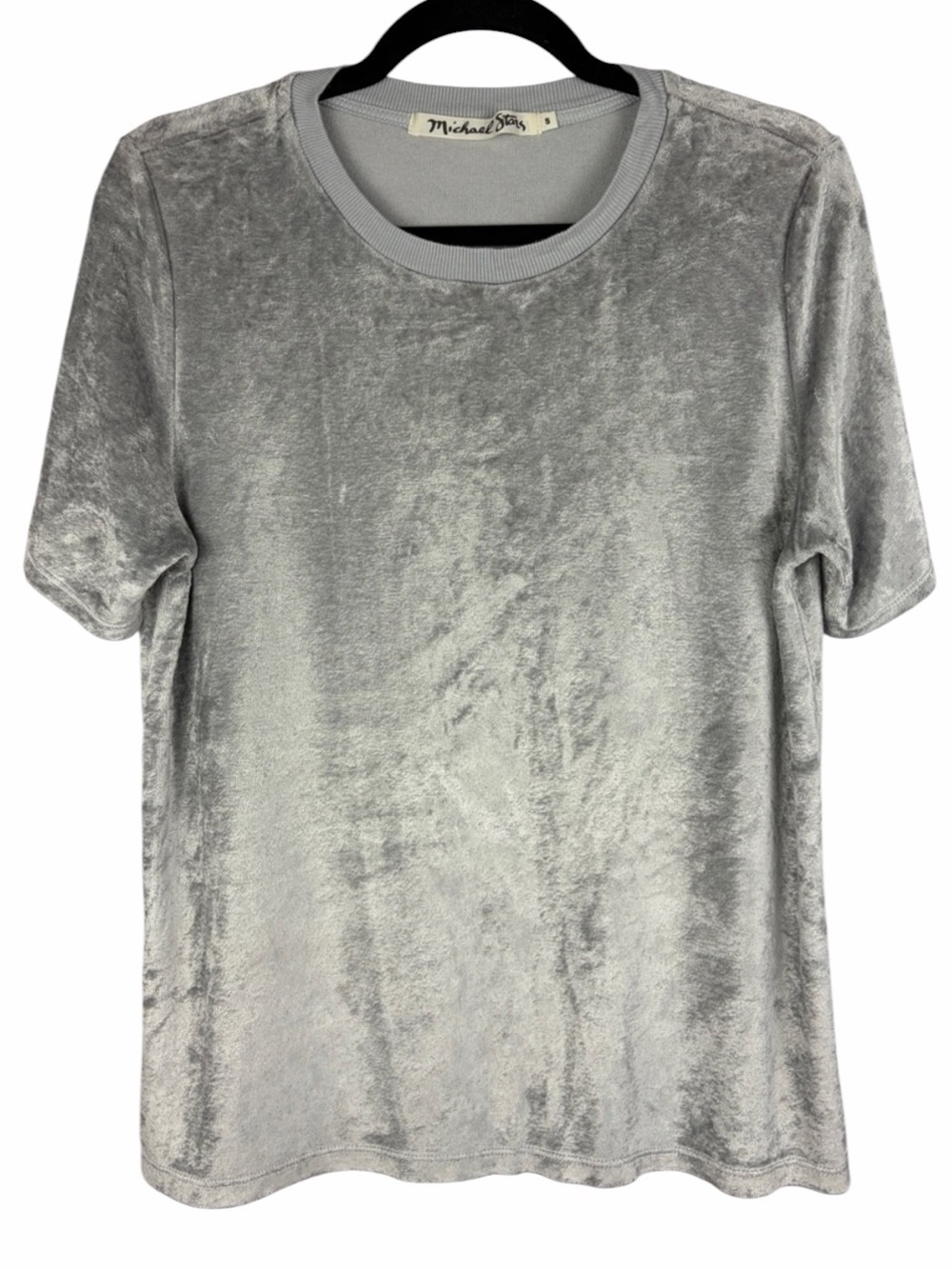 Michael Stars Silver Gray Crushed Velvet Short Sleeve Top Size S Made USA
